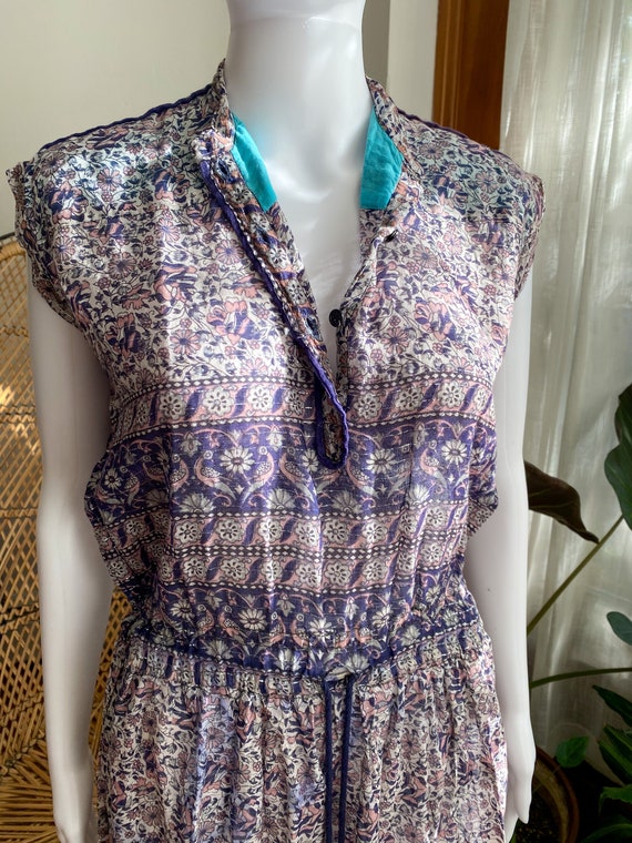 Vintage 1970s Indian Cotton Gauze Dress|Indigo Bl… - image 4