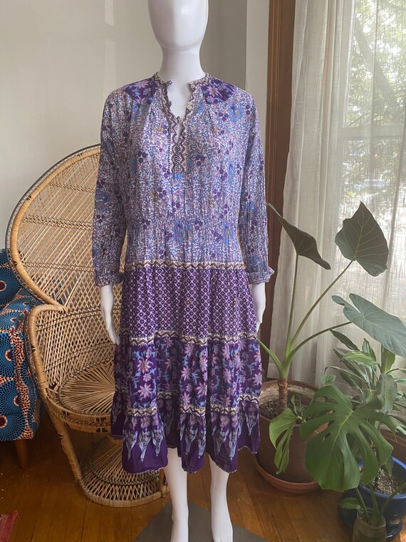 Vintage 70s Kaiser Indian Cotton Purple Pink Flor… - image 5