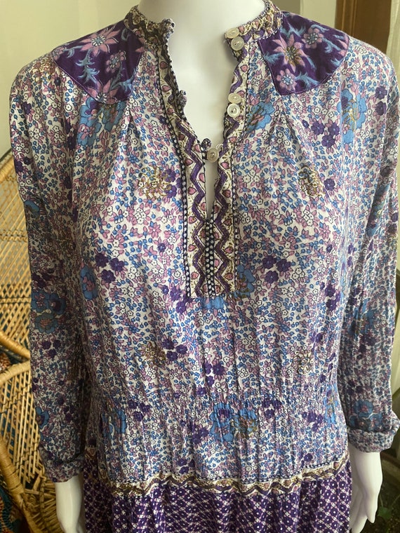 Vintage 70s Kaiser Indian Cotton Purple Pink Flor… - image 9