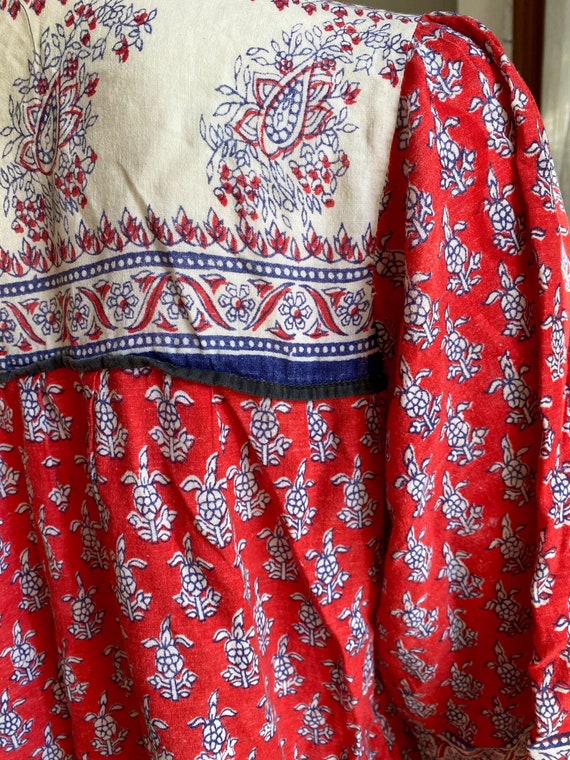 Vintage 70s Red Indian Cotton Dress| Floral Calic… - image 6