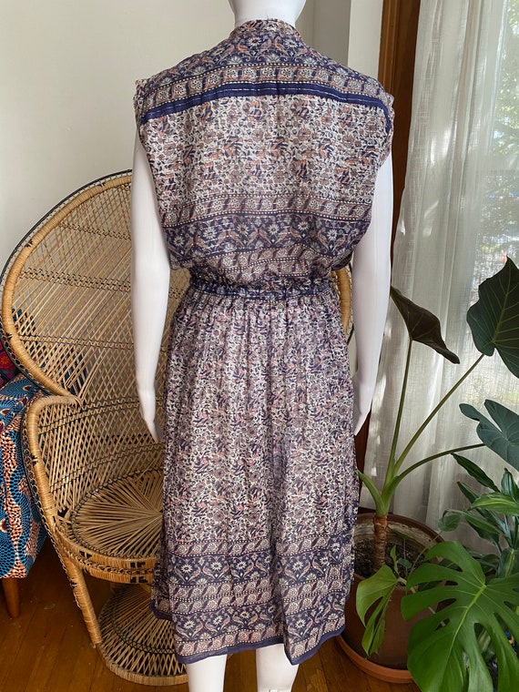 Vintage 1970s Indian Cotton Gauze Dress|Indigo Bl… - image 9