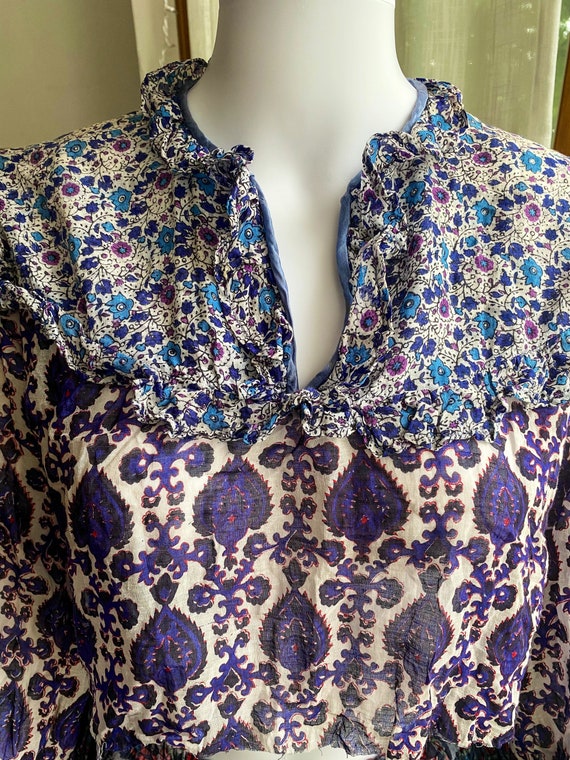 Vintage 70s Purple Indian Cotton Gauze Floral Blo… - image 3