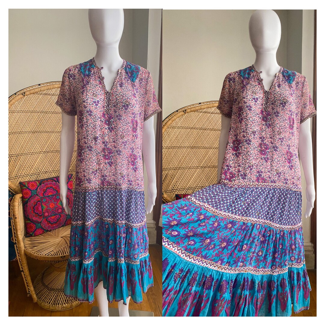 Vintage Adini 1970s Indian Gauze Dress Large