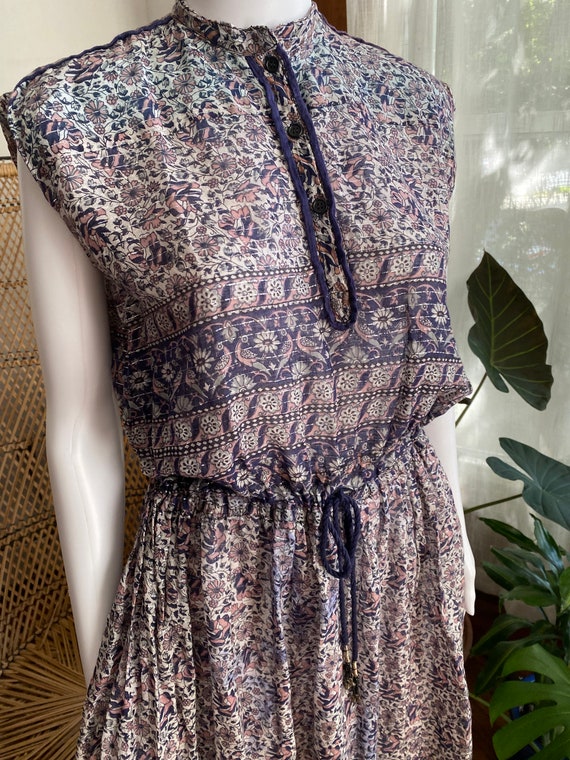 Vintage 1970s Indian Cotton Gauze Dress|Indigo Bl… - image 3