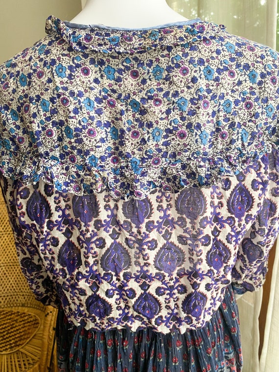 Vintage 70s Purple Indian Cotton Gauze Floral Blo… - image 10