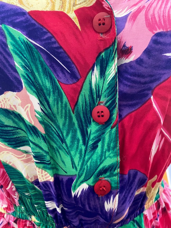Vintage 90s Tropical Floral Abstract Hibiscus Pri… - image 5