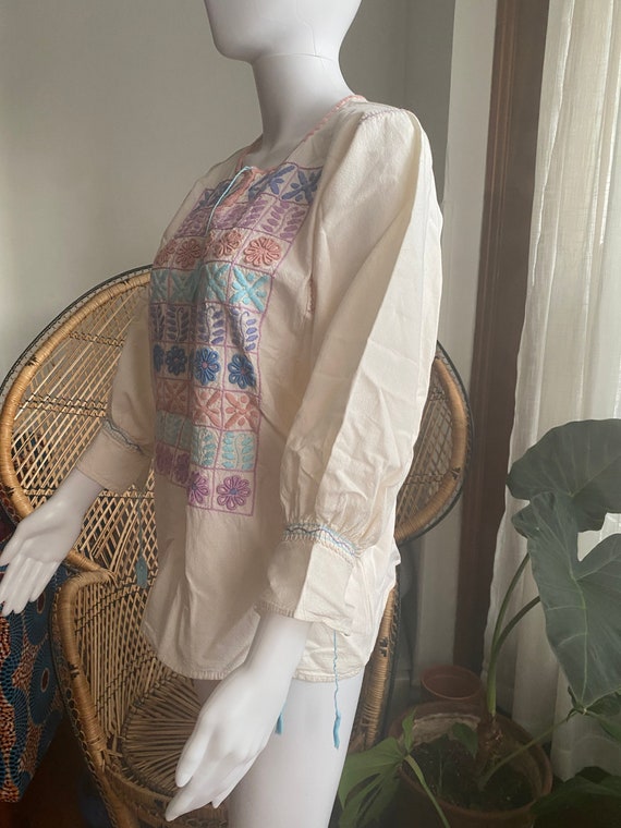 VTG 80s Pastel Oaxacan Hand Embroidered Blouse| H… - image 5