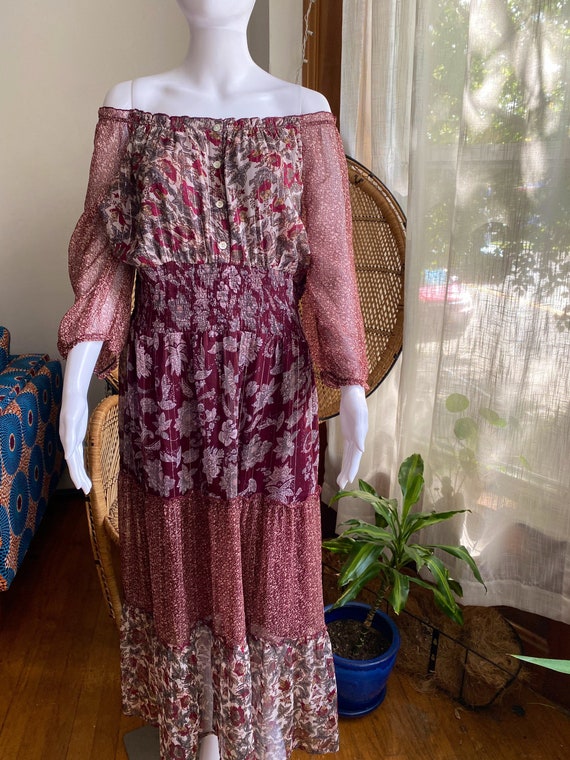 Vintage 90s/Y2K Burgundy Dress| Boho Gypsy| Hippi… - image 2
