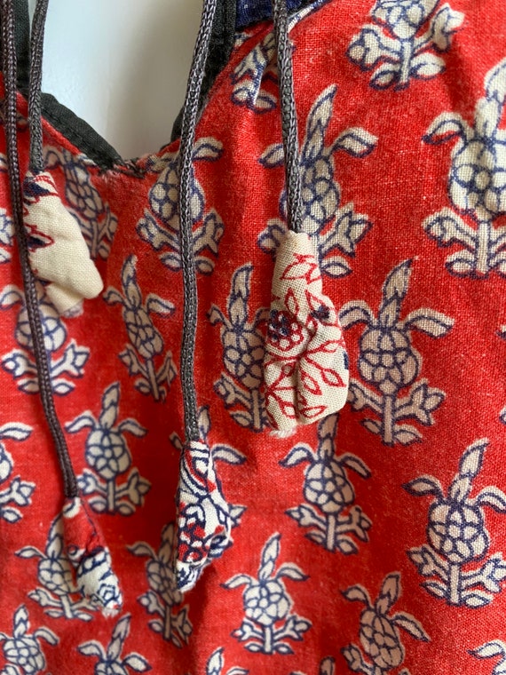 Vintage 70s Red Indian Cotton Dress| Floral Calic… - image 3