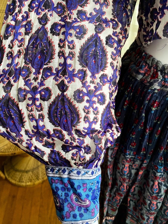 Vintage 70s Purple Indian Cotton Gauze Floral Blo… - image 5