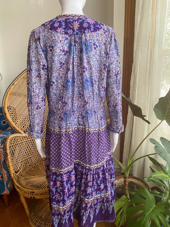 Vintage 70s Kaiser Indian Cotton Purple Pink Flor… - image 4