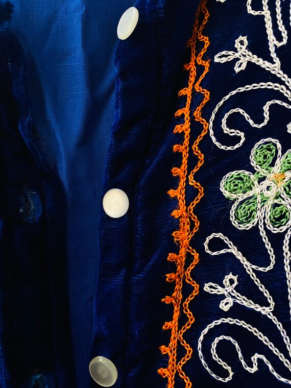 Vintage 70s INDIA Blue Kaftan|Embroidered Velvet|… - image 8