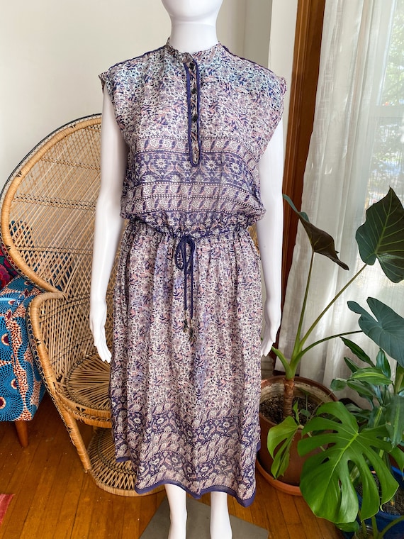 Vintage 1970s Indian Cotton Gauze Dress|Indigo Bl… - image 2