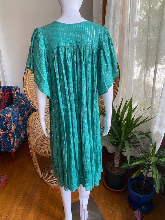 Vintage 70s Indian Cotton Gauze Sheer Turquoise G… - image 9