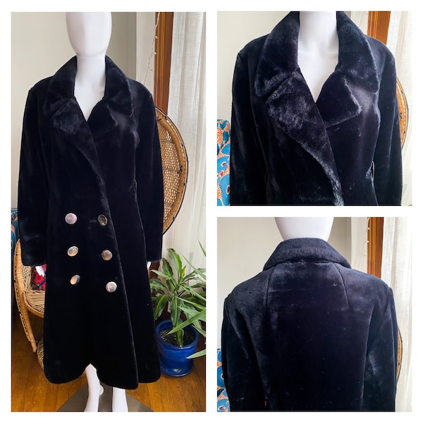 Vintage 60s Irving Posluns Canada Faux Fur Black Coat| Full Length| Glam Princess Coat| Luxe Glam|  Winter Coat| Women’s Fall Coat|( S/M)