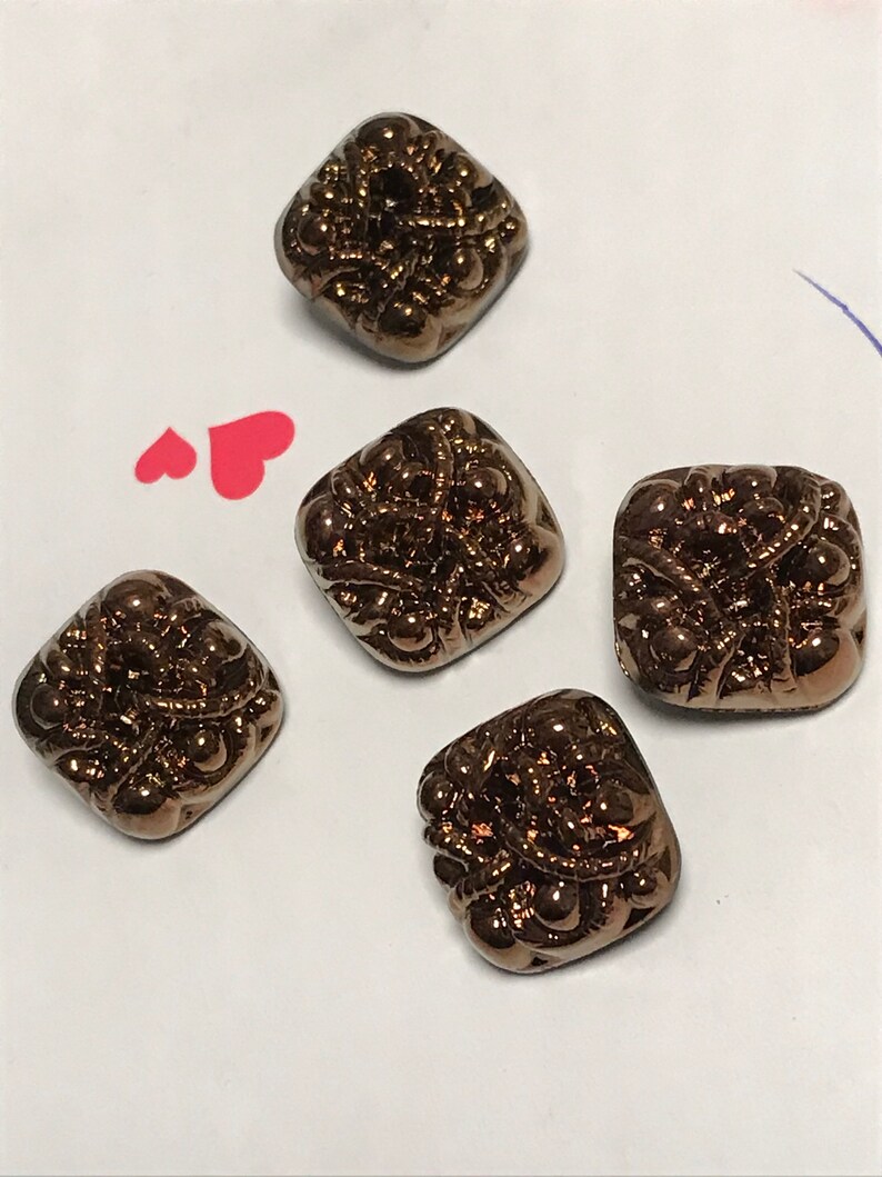 113 old copper-colored collectors glass buttons 16.5 mm 5 square glass buttons