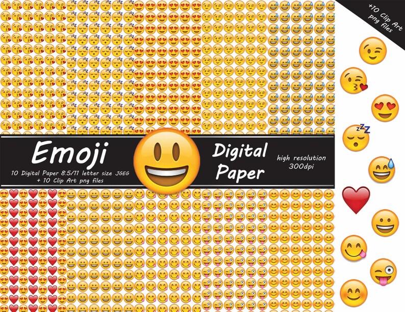 Emoji Digital Paper Emoji Clip Art Scrapbook Print Etsy