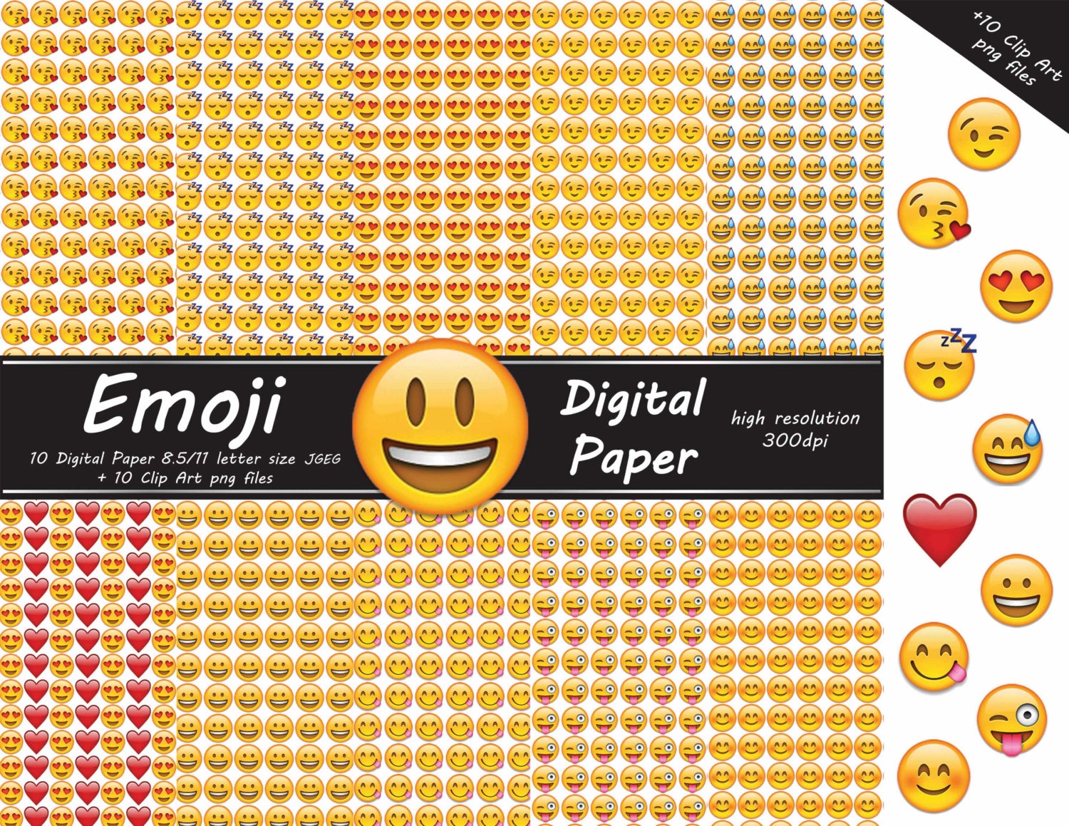 Emoji Digital Paper Emoji Clip Art Scrapbook Print Etsy