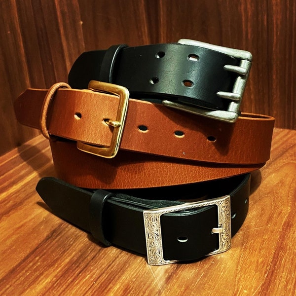 Leather belt with Removable Buckle