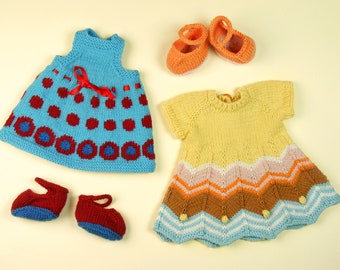 Summer dress and shoes for dolls, knitting pattern