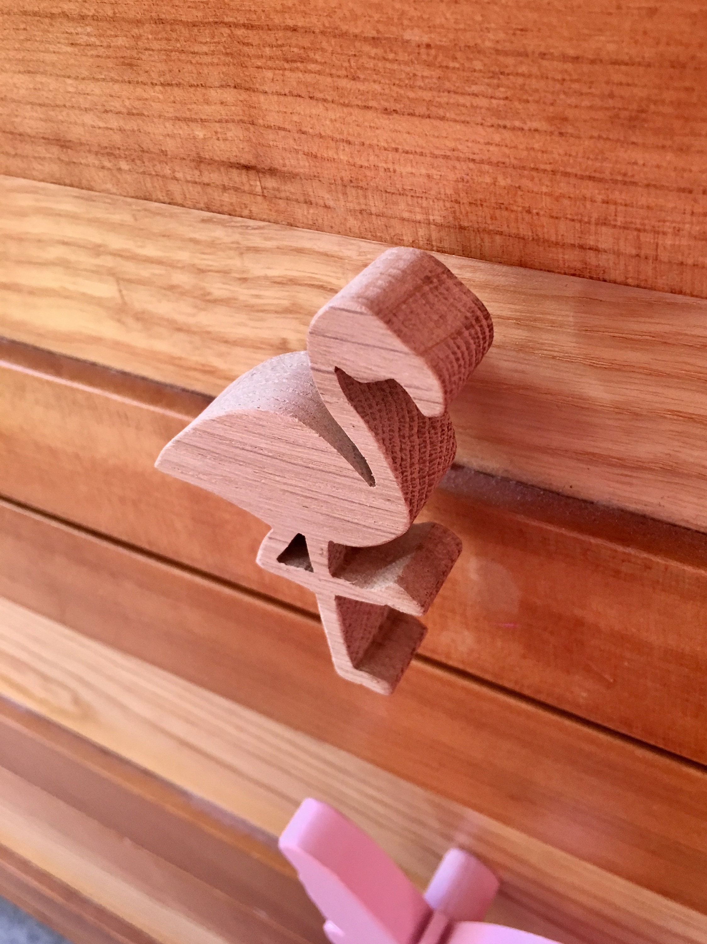 Bouton de Tiroir ou Patère Thème Flamant Rose Bois Naturel