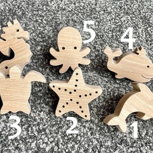 Drawer knob Sea Animals theme natural wood (oak) price per unit / can be used as a coat hook*