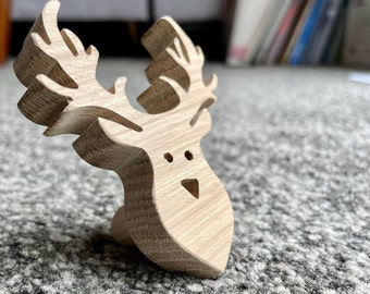 Natural wood deer theme drawer knob (oak) / can be used as a coat hook*