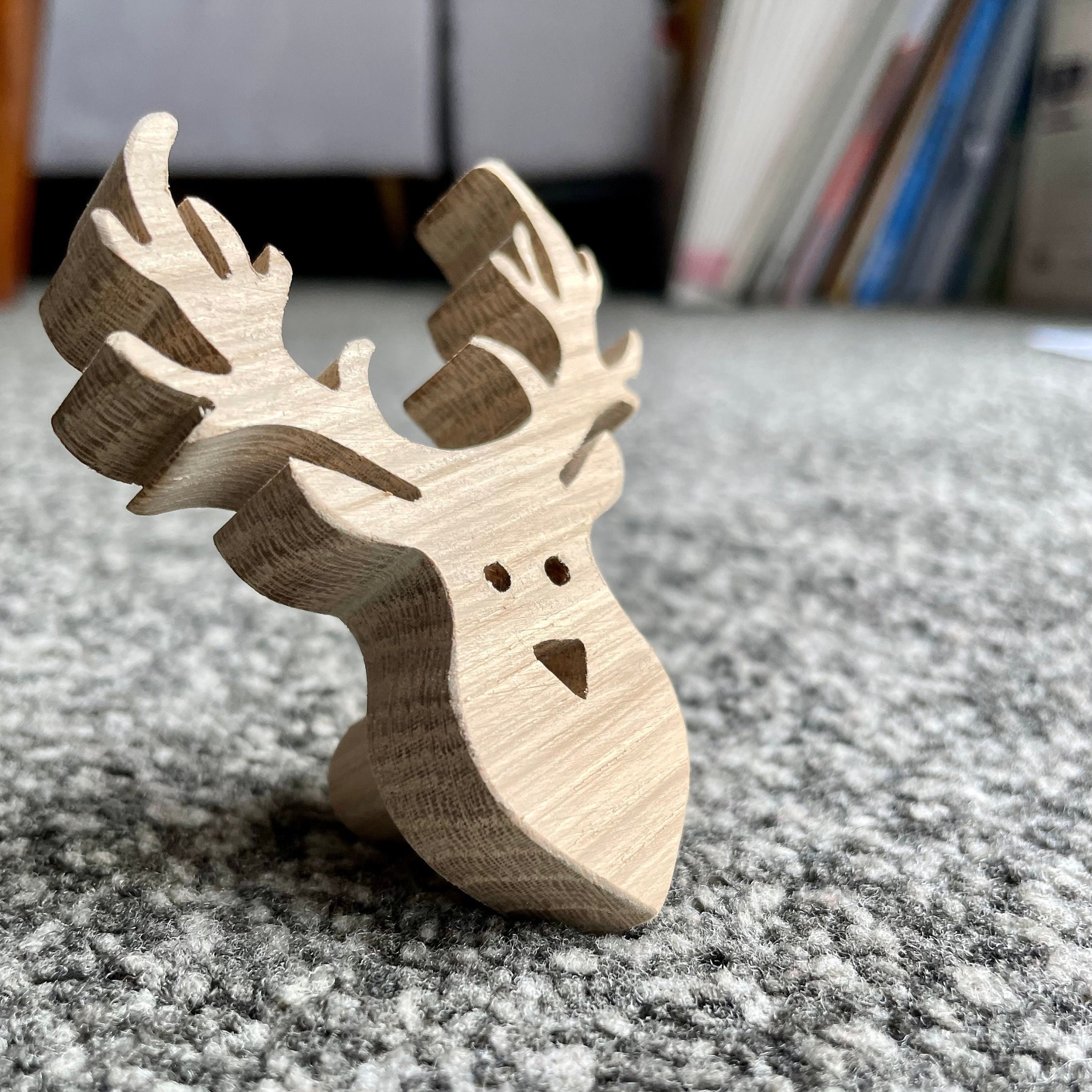 Bouton de Tiroir Thème Cerf Bois Naturel | Chêne/Peut S'utiliser Comme Patère