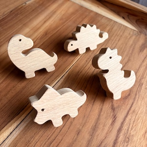 Bouton de tiroir en bois - Décoration murale Dinosaure - Cadeau pour enfant - Poignée de meuble personnalisée - Décoration chambre d'enfant