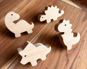 木製引き出しノブ - 恐竜の壁飾り - お子様へのギフト - パーソナライズされた家具ハンドル - 子供部屋の装飾