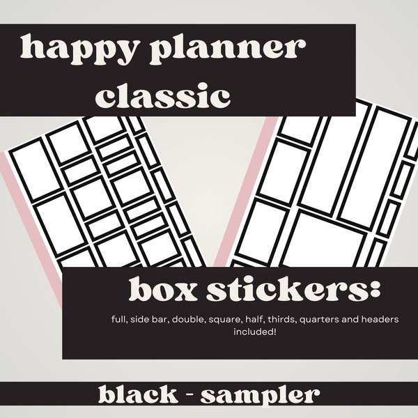 black - sampler | all sized boxes | happy planner classic | printable | png| pdf | cricut print then cut