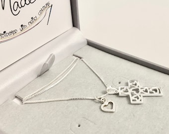 Wonderfully Made - Filigree Heart Detailed Cross and heart Sterling Silver Necklace with optional earrings by Spoken Treasures