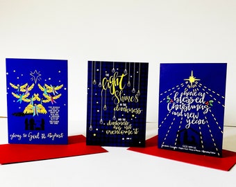 Set of 6 Contemporary Nativity Christmas Cards Hand Finished Made in UK