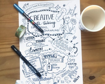 Creative Note Taking Ideas for talks, sermons and journaling Printable