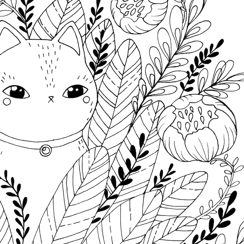 Grumpy Cat in Flowers Coloring Page | Etsy