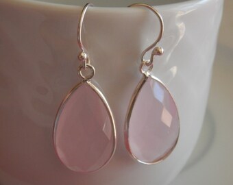 Silver rose quartz Earrings bridesmaid gift earrings pink quartz earrings rose quartz jewelry natural rose quartz earrings rose quartz stone