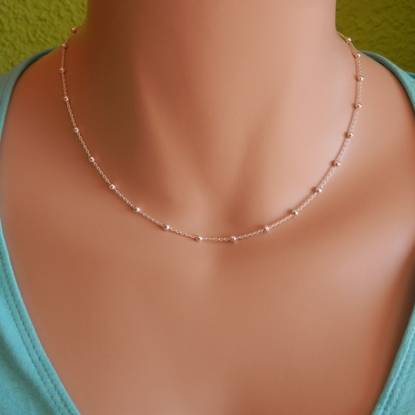 Sterling silver choker necklace, dainty ball charms chain