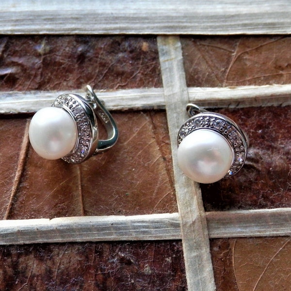 white pearl stud earrings white studs pearl earrings cz studs zirconia earrings white stud earrings anniversary gift wedding bridesmaid gift