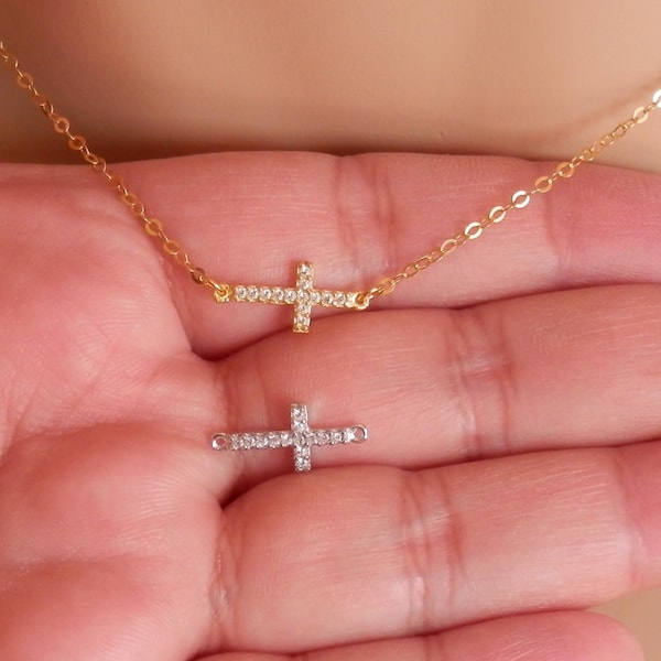 gold horizontal cross necklace