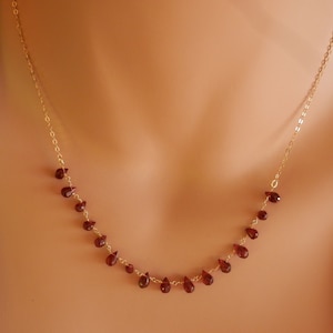 garnet necklace gold garnet January birthstone garnet necklace rosary style necklace dainty gold necklace bead necklace layered necklace