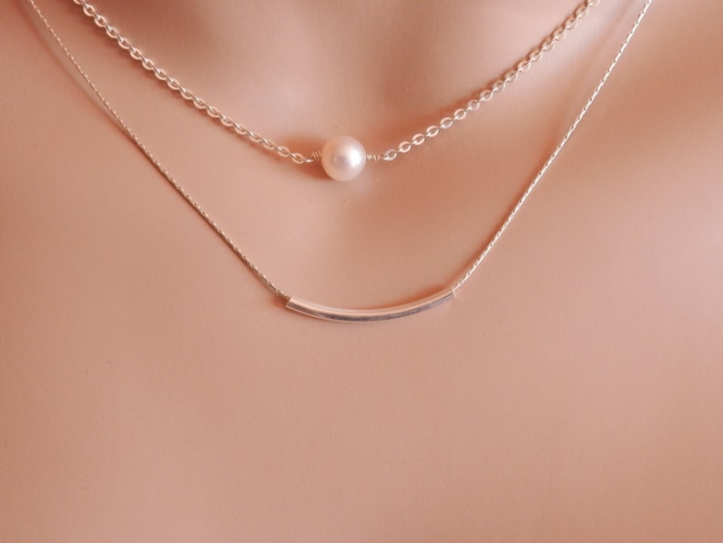 Minimalist Necklace Curved Bar Necklace Silver Tube Necklace Etsy