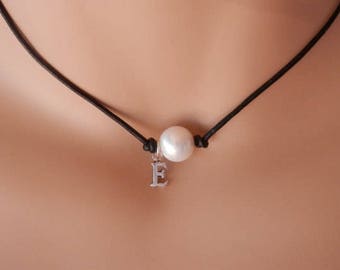 leather pearl choker lederkette
