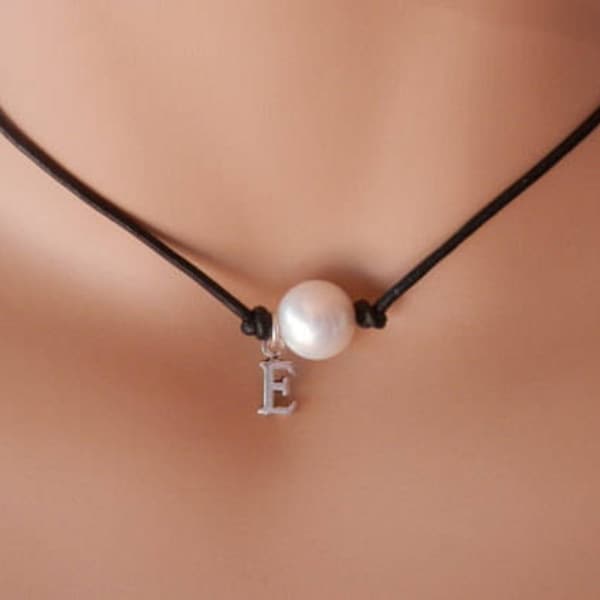 leather pearl choker lederkette