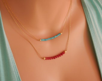 turquoise necklace coral bar