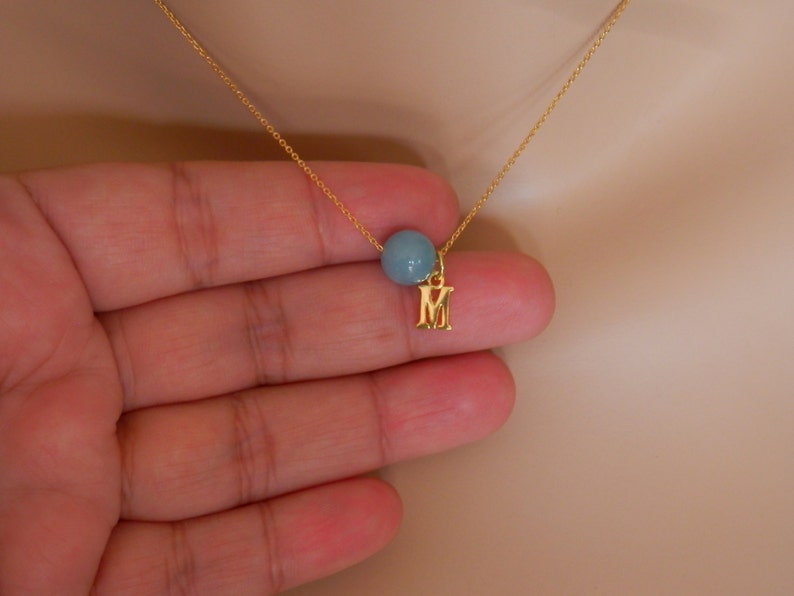 aquamarine Jewelry Personalized aquamarine necklace gold initial aquamarine necklace March Birthstone Necklace Custom Initial Necklace