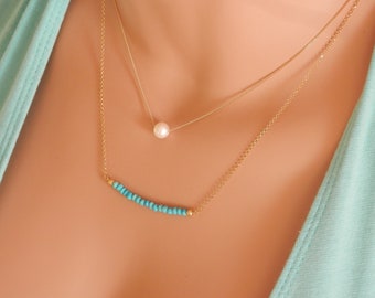 turquoise coral bar necklace