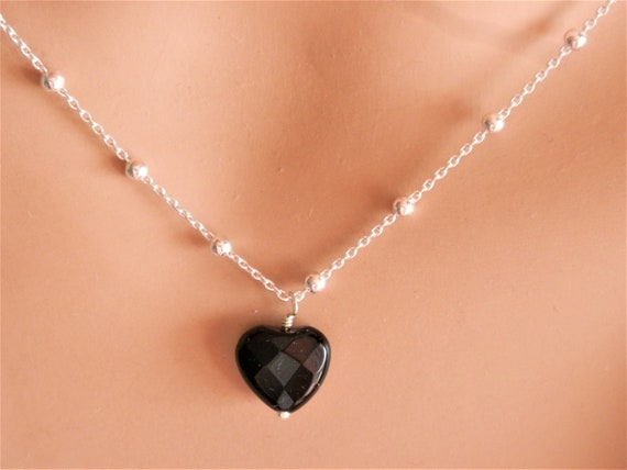 Black Onyx Heart Necklace & Earrings Set - Jugar N Spice