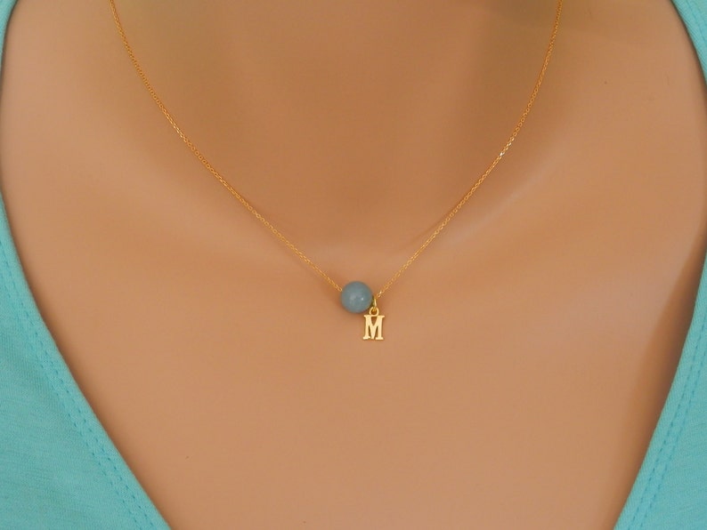 aquamarine Jewelry Personalized aquamarine necklace gold initial aquamarine necklace March Birthstone Necklace Custom Initial Necklace
