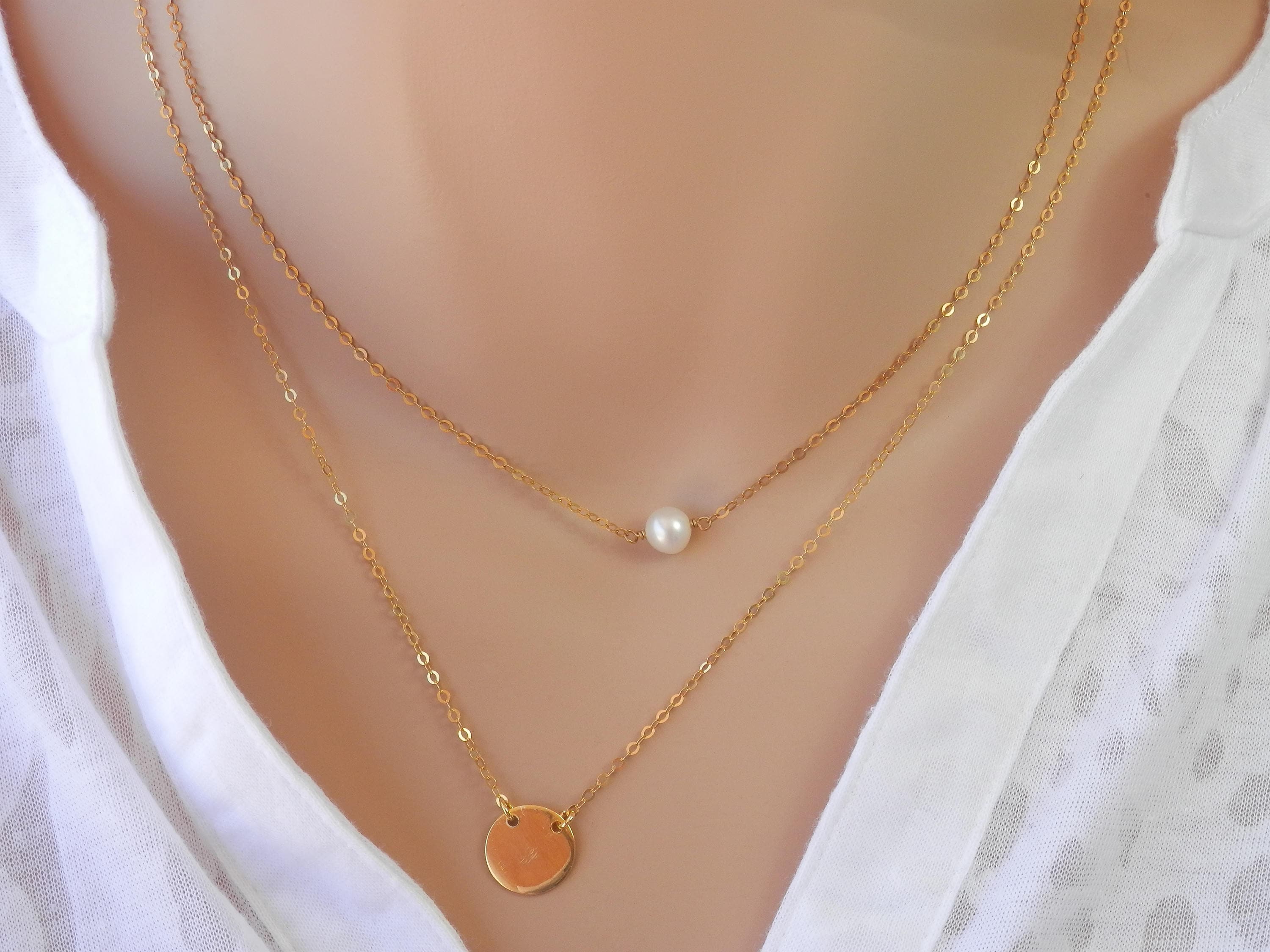 Single Pearl Necklace Dainty Thin Gold Chain Bridesmaid Gift | Etsy