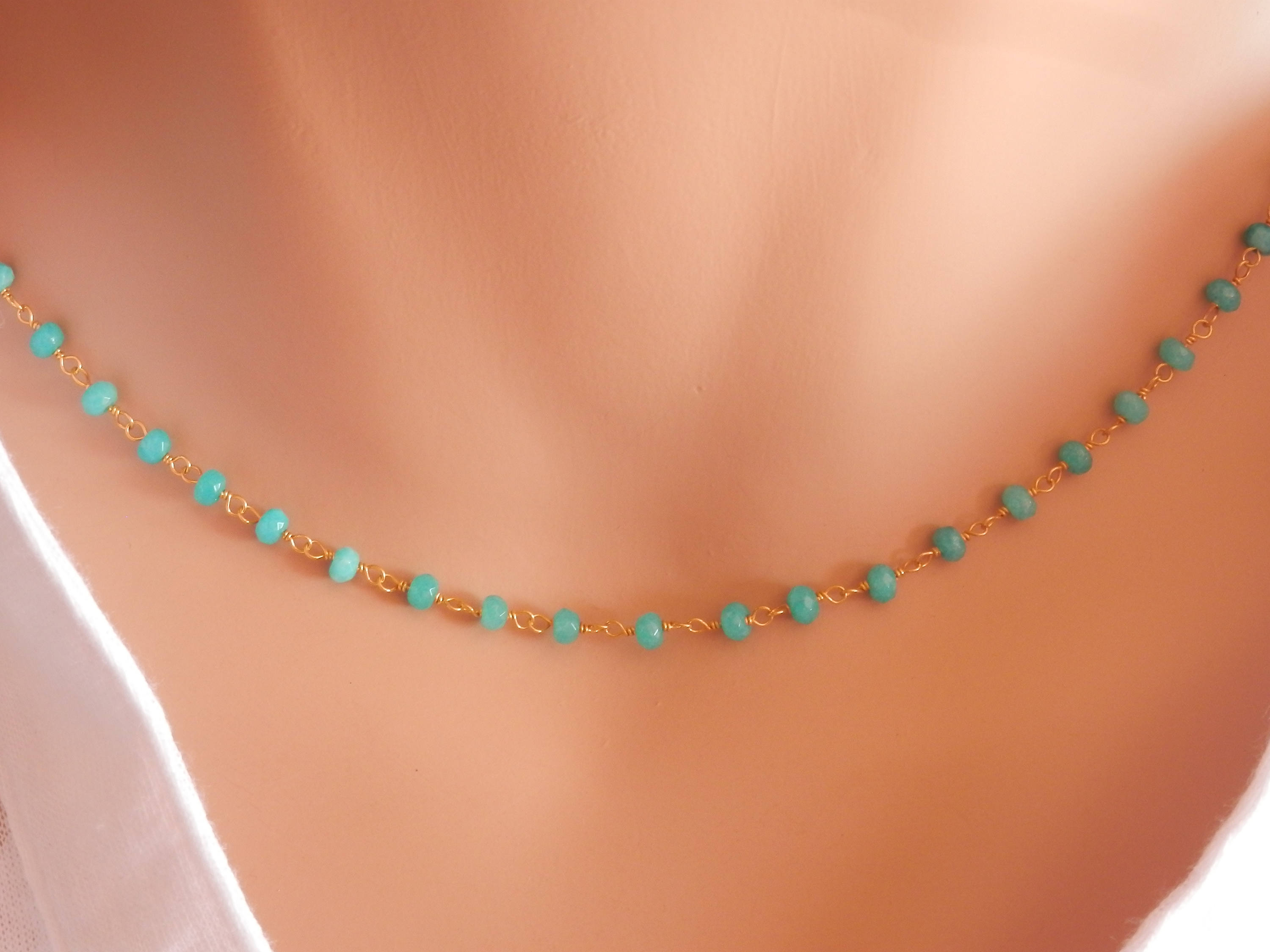 Dainty turquoise necklace rosary style necklace dainty gold Etsy